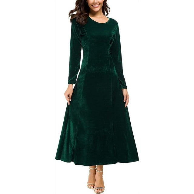 Vestido largo elástico de terciopelo fruncido de manga larga elegante para mujer Adepaton WRMH-233-12