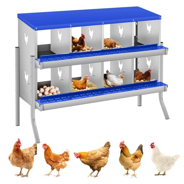 Yeshouse Nido para gallinas de 6, 8 y 10 agujeros, de acero galvanizado inoxidable, para gallinas, fácil de recoger y limpiar