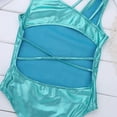 thumbnail image 4 of MSemis Kids Girls One-Piece Metallic Criss Cross Gymnastics Leotard Bodysuit Lake Blue 10-12, 4 of 5
