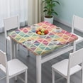 thumbnail image 3 of Multi Color Triangle Checkered Pattern Square Fitted Tablecloth with Elastic Edge,Square Table Cover,Washable Elastic Table Cover for Home Kitchen Party Decor 34"x34", 3 of 6