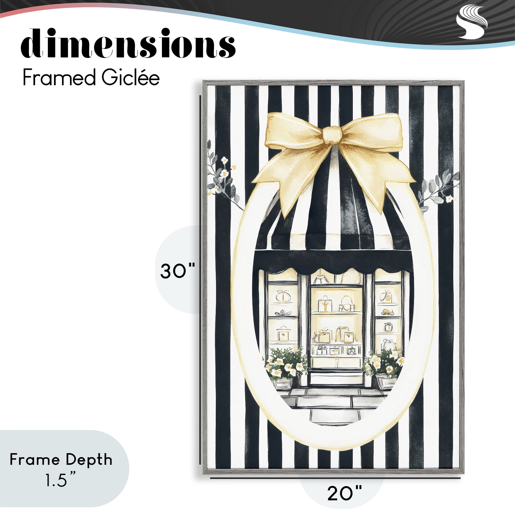 Stupell Industries Maison Striped Boutique Window Gray Framed Giclee Art, design by Petal Prints Design
