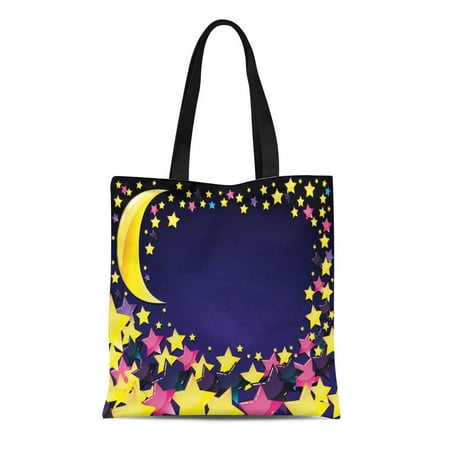 KDAGR Canvas Tote Bag Blue Birthday Abstract Moon and Star 24348352 Green Cake Durable Reusable Shopping Shoulder Grocery