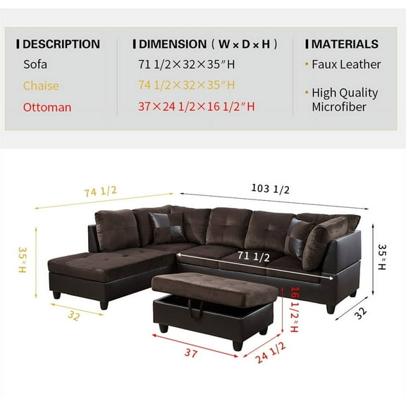 PonLiving Furniture Manter 104" Sectional with Ottoman PonLiving Manter 104" Sectional with Ottoman