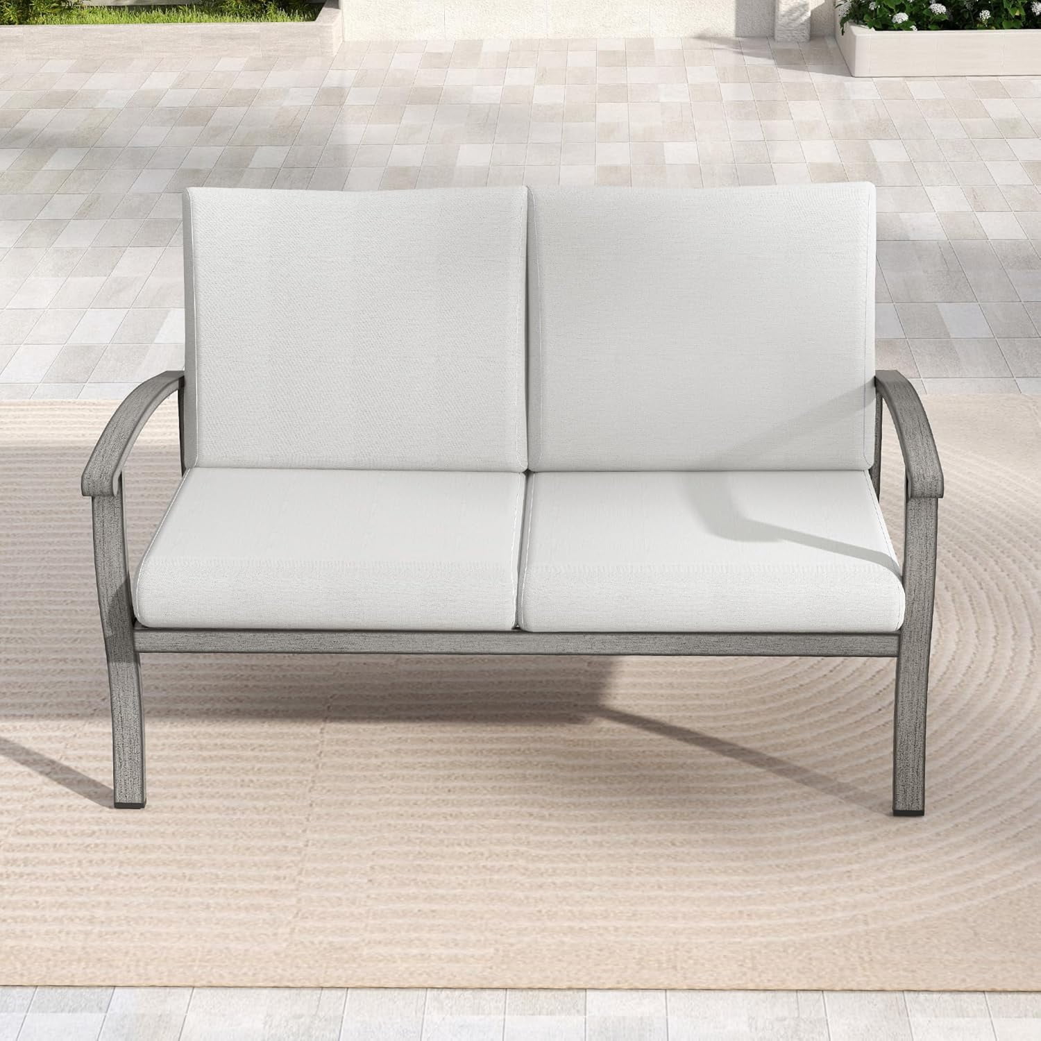 Howcool Outdoor All-Weather Loveseat with Cushion, Aluminum Frame Sofa Chair with Armrest