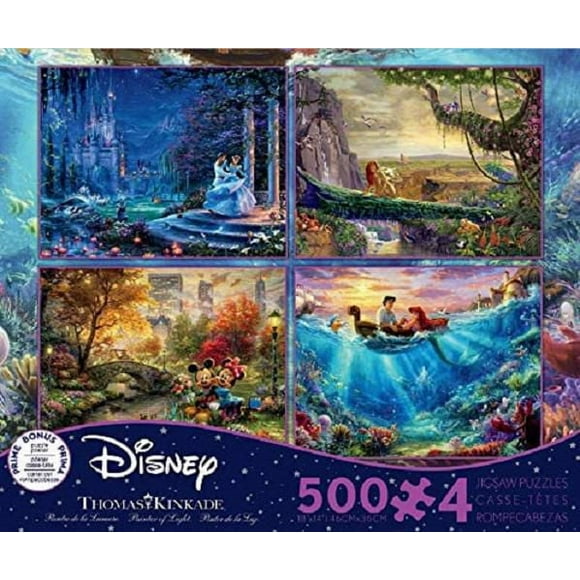 Ceaco: Thomas Kinkade - The Disney Collection (Cinderella, Lion King, Mickey & Minnie, Little Mermaid) 4-in-1 Puzzle Set