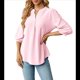 thumbnail image 3 of Blusas Informales de Verano para Mujer, con Cuello en V, Corta, Encaje Calado y Bonitas Blusas de Negocios Rosa XL, 3 of 7