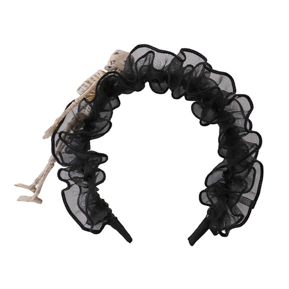 fuxzkrlz Gothic Headband with Skeleton Design for Women, Soft Pleated Hair Band, Ruffled Mesh Headdress for Lolita Cosplay And Halloween Party Accessories