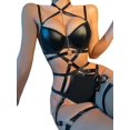 thumbnail image 5 of Sexy Pu Leather Strappy Underwire Garter Belt Lingerie Set, 5 of 5