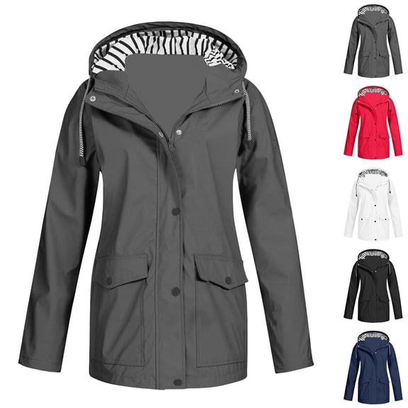 Dgankt Jackets for Women Solid Rain Jacket Outdoor Hooded Raincoat Windproof Top,Size S-5XL