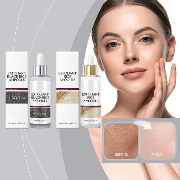 Black White Rice Peeling Ampoule, Peel Shot Glow Rice Ampoule Duo, New Soft Rice Exfoliating Face and Body Rice Exfoliant for All Skin Types, Korean Skin Care Peeling Ampoule, 3.38 Fl Oz