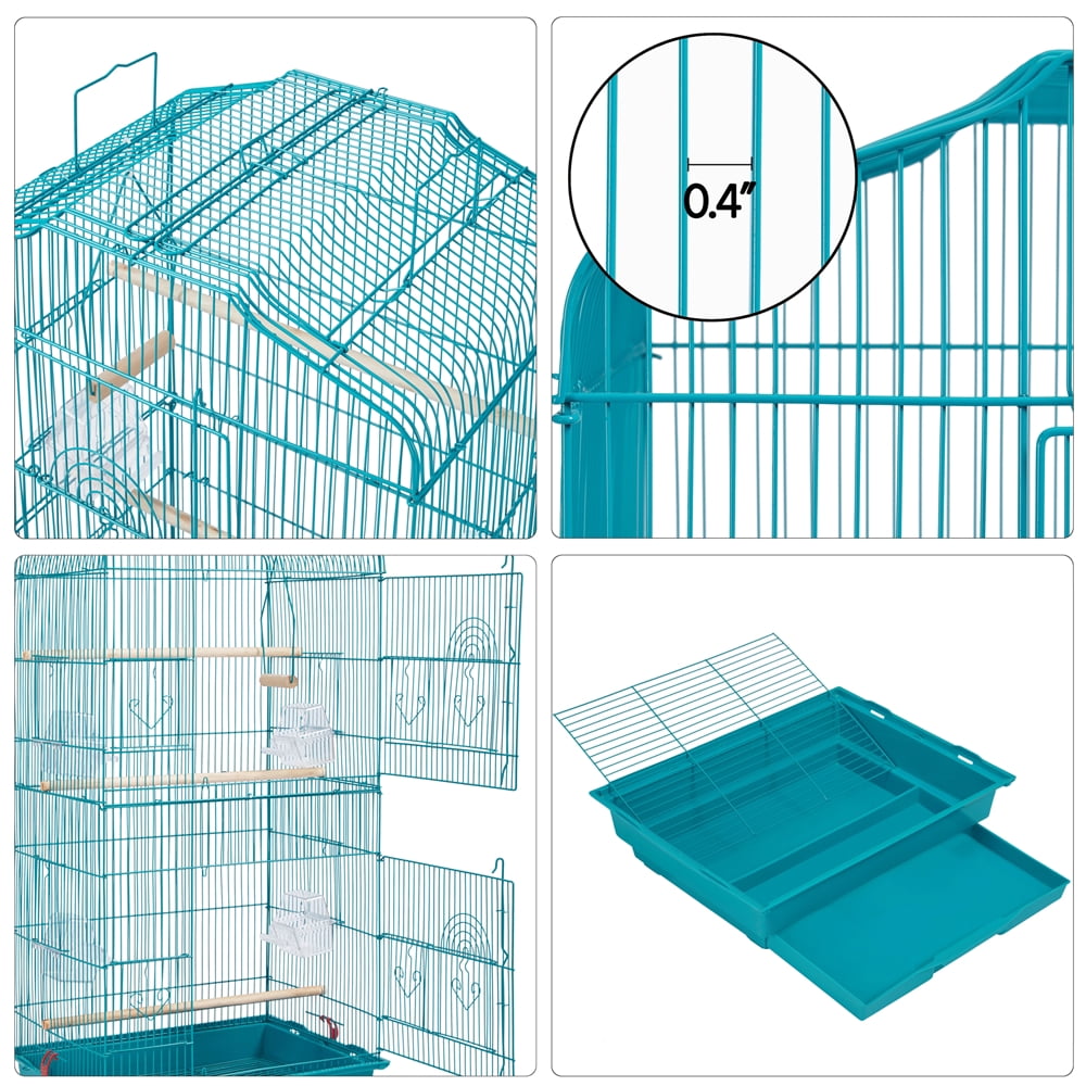 Alden Design Large 41" Metal Bird Cage with Play Top for Parakeets and Lovebirds, Teal Blue