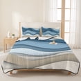 thumbnail image 3 of Queen Quilt Set 90''x96'', Blue Beige Ombre Lightweight Bedspread Coverlet Set with 2 Pillow Shams, Modern Abstract Moire Art Geometric Breathable All Season Quilt Bedding for Bedroom/Guest Room, 3 of 9