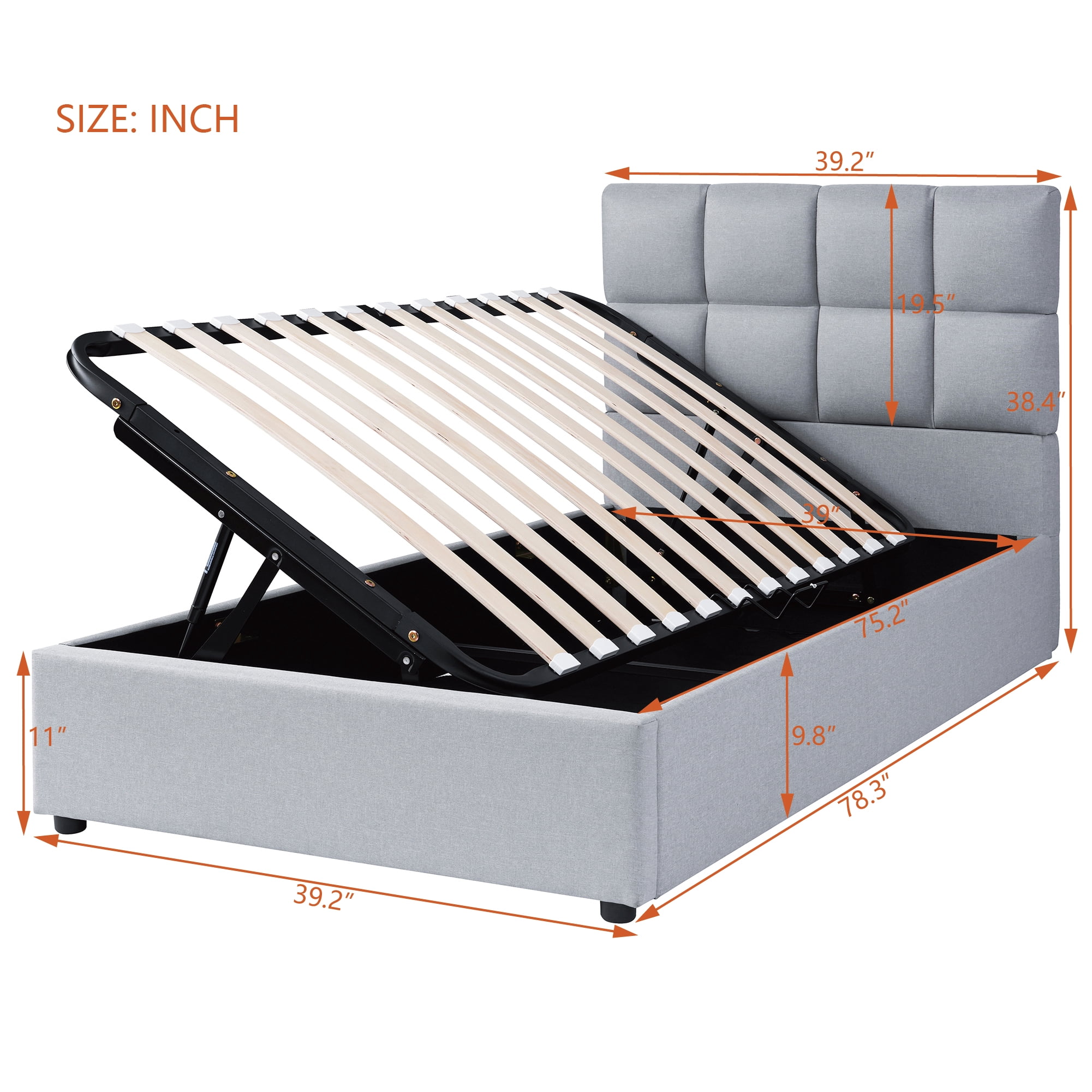 Twin Size Upholstered Platform Bed with Underbed Hydraulic Storage System