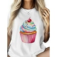 thumbnail image 2 of Women's T-Shirt Dessert Cake Cherry Short Sleeve Casual Tee Classic Crew Neck T Shirt for Women White, 4XL, 2 of 7
