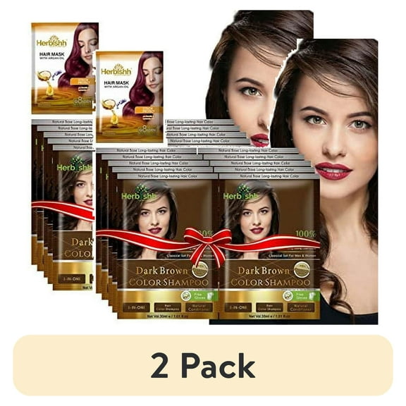 (2 pack) Herbishh Hair Color Shampoo for Gray Hair, Men & Women, Travel Size, 10 1 Pack (Dark Brown 30 ml)