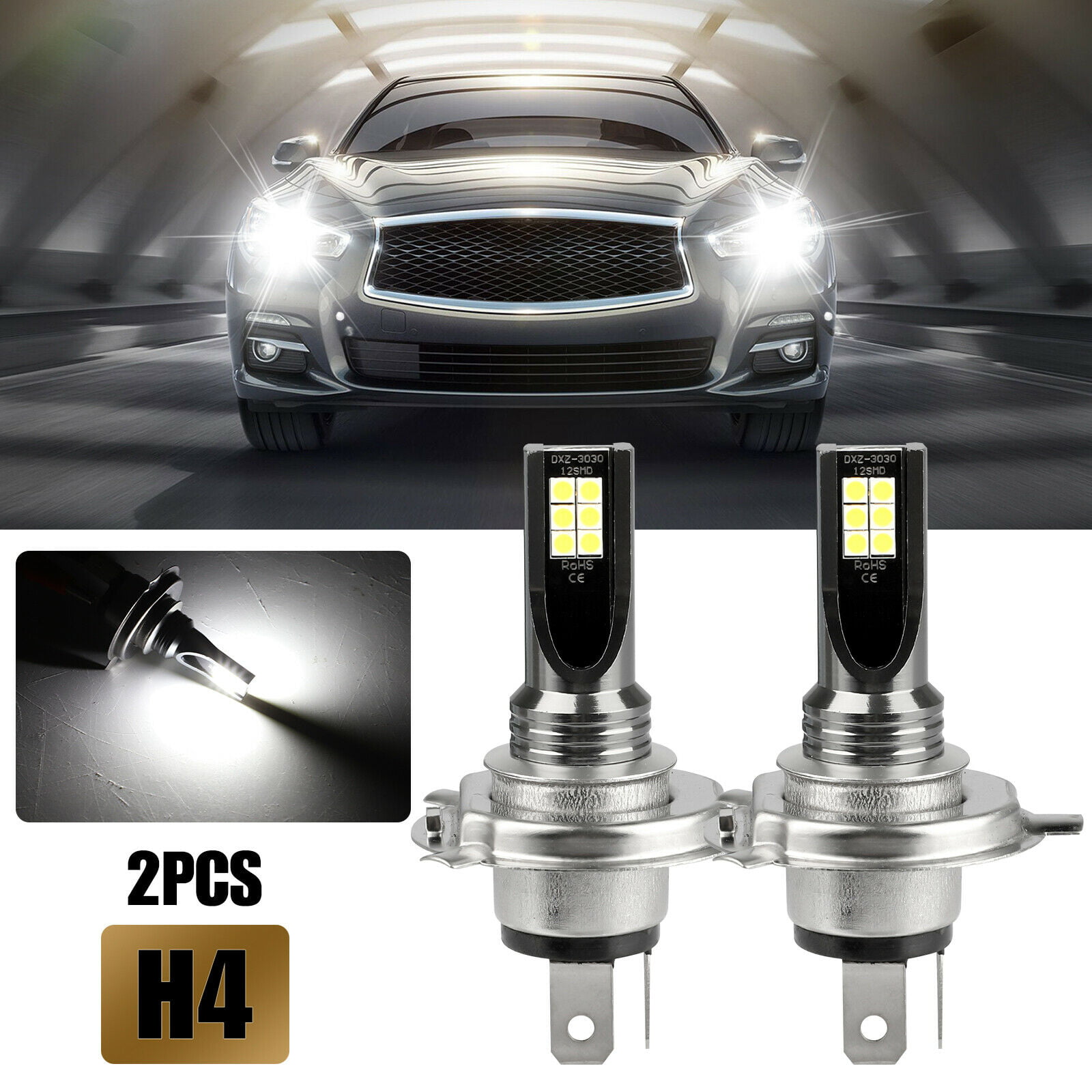 80W 8000 Lumens Hi/Lo Beam 6000K White, Pack of 2 LED Headlight Bulbs 9003 MICTUNING Extremely Bright H4 