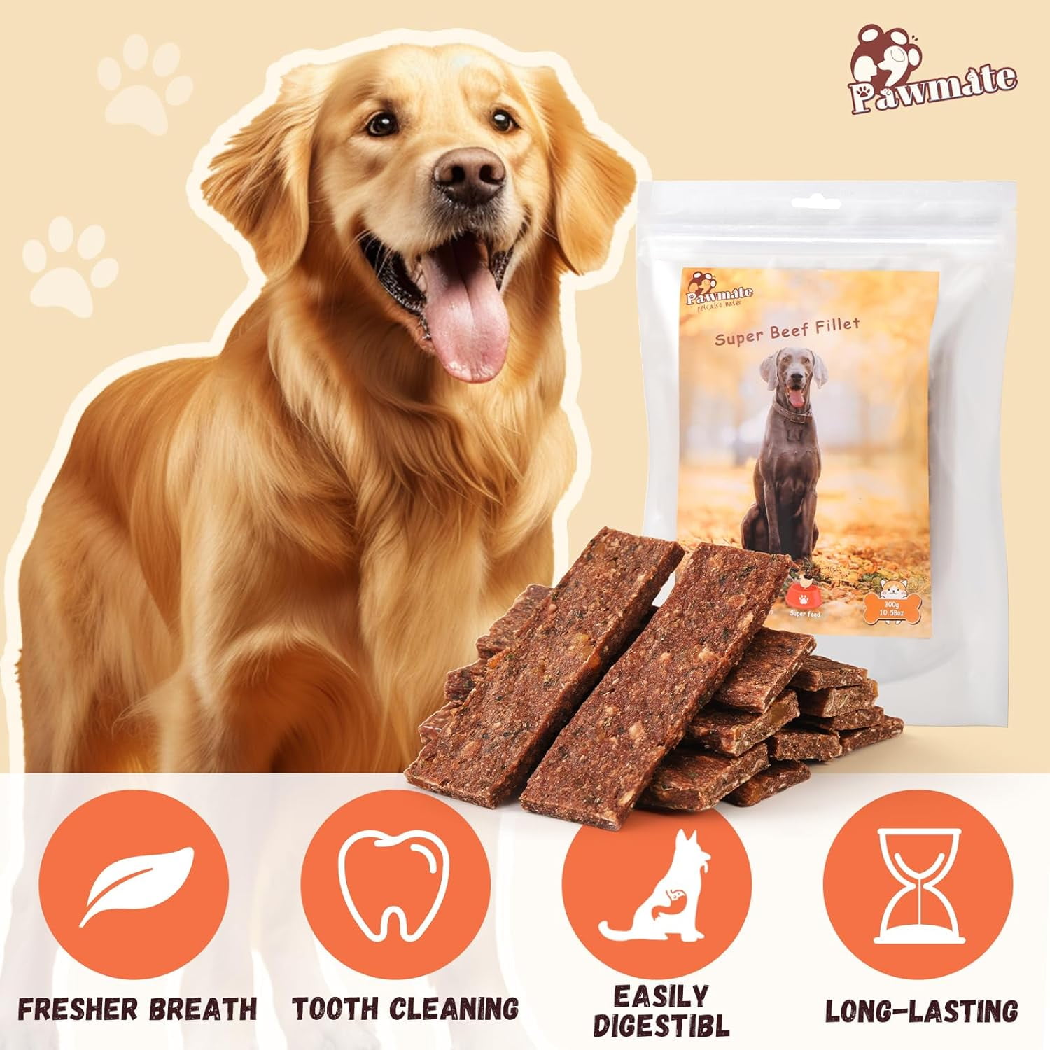(2 pack) Pawmate Beef Sweet Potato Dog Treats, Jerky Treats with Oats Healthy Chewy Training Snacks for All Dogs, 12 Count