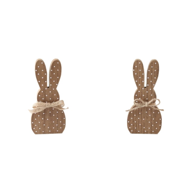 YWIYIUD 2PCS Easter Rabbit Table Decorations Wooden Rabbit Spring Tiered Tray Decorations Farmhouse Rustic Table Centerpiece for Easter Home Spring Garden Party Tabletop Decor 7inch