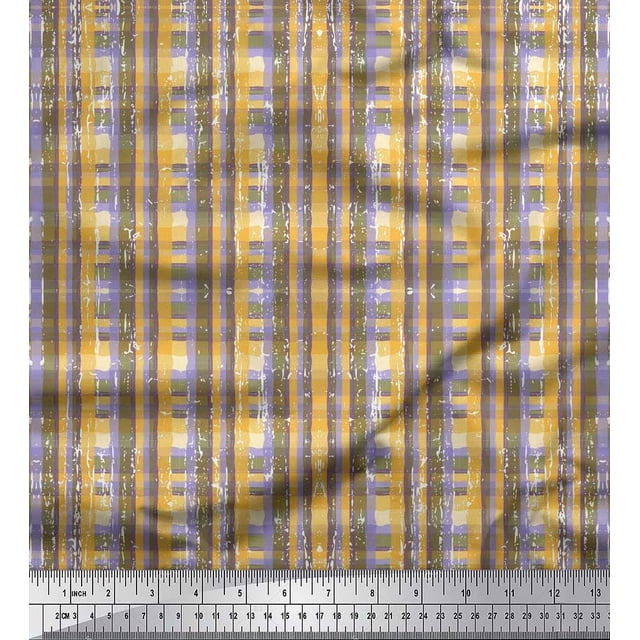 Soimoi Moss Georgette Fabric Geometric Check Print Sewing Fabric Yard 42 Inch Wide