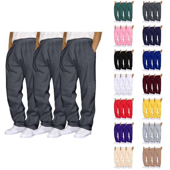 3 Pack Sweat Pants for Mens 2026 Fashion Drawstring Elastic Waist Straight Leg Casual Pants with Pockets Trousers