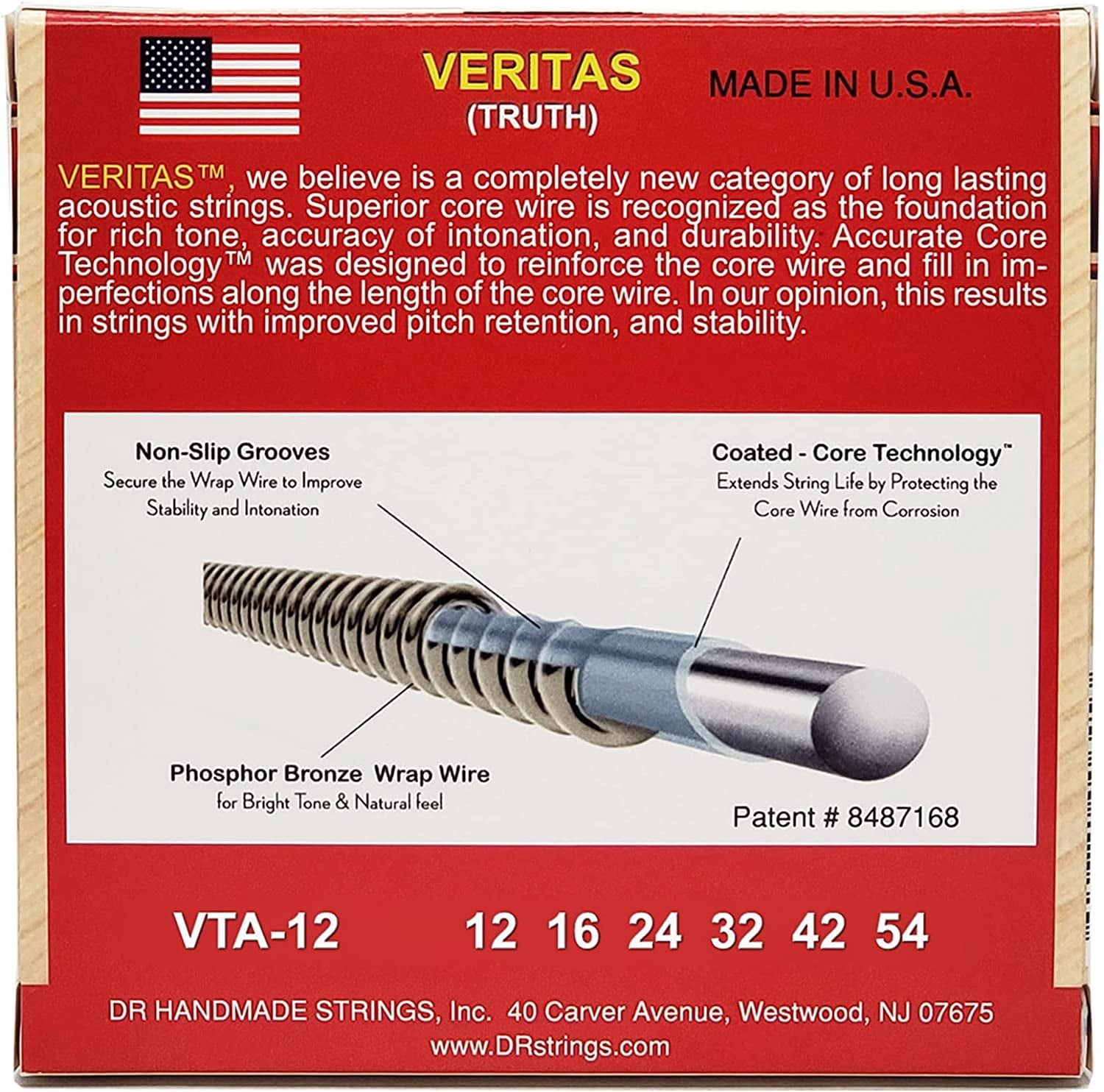 DR Strings VERITAS Uncoated Accurate Core Technology Acoustic Guitar Strings 3-Pack Light (12-54)