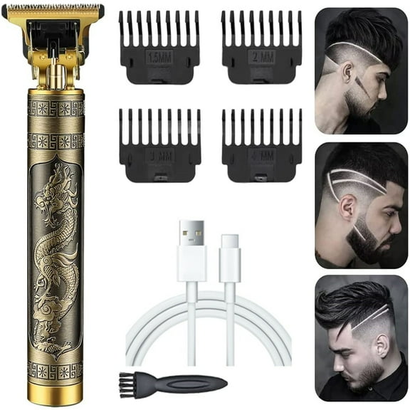 Professional Electric Hair Clipper for Men,Zero Gapped T Blade Beard Hair Trimmer,Clippers Cordless & Rechargeable Electric Shaver Haircut with Guide Combs ,Home Barber Salon Set (Bronze Drago)