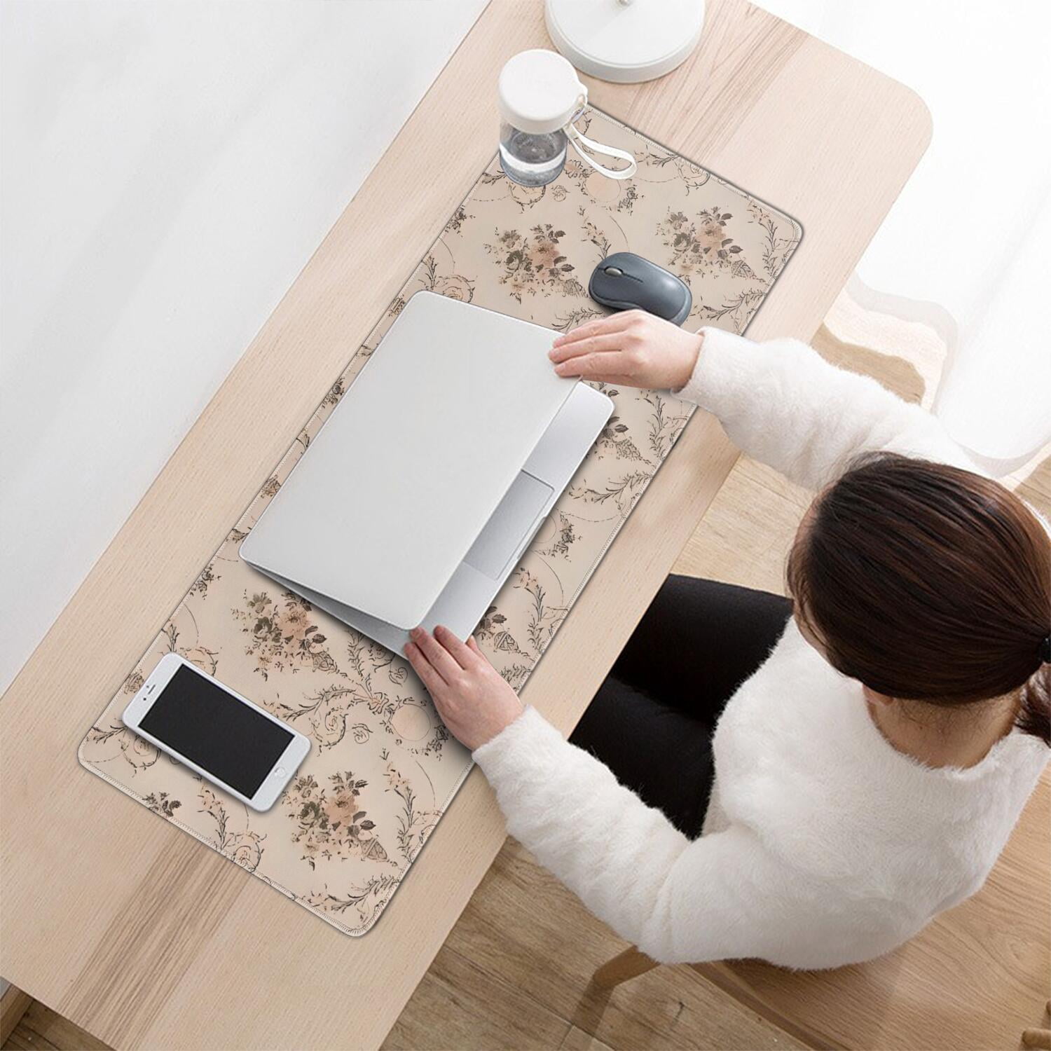 Long Mouse Pads for Desk,Pioneer Flower Floral Print Pattern Desk Mats on Top Of Desks, Desk Mouse Pad Extra Large with 3mm Non-Slip Base and Stitched Edge for Gaming,Office,Work,Home 31.5"x11.8"