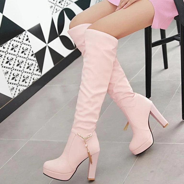 pink dress with thigh high boots Very sexy long boots and dress