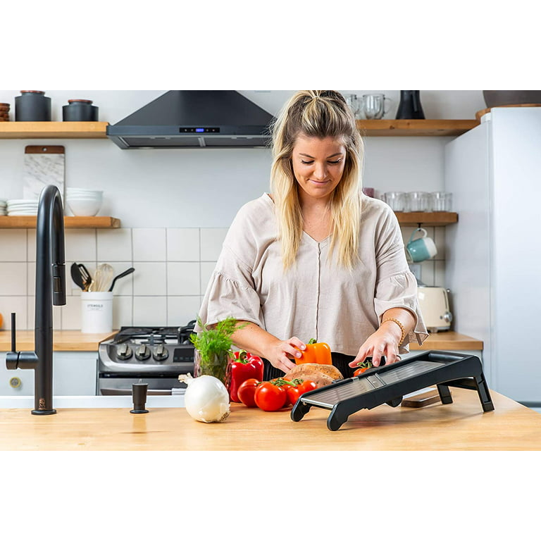  Mandoline Slicer & Waffle Cutter – 6-Setting Stainless Steel  Adjustable Mandoline Slicer for Kitchen Professional & Cut-Resistant Gloves  – Waffle-Cut Vegetable Slicer and Chopper by Gourmetly : Home & Kitchen