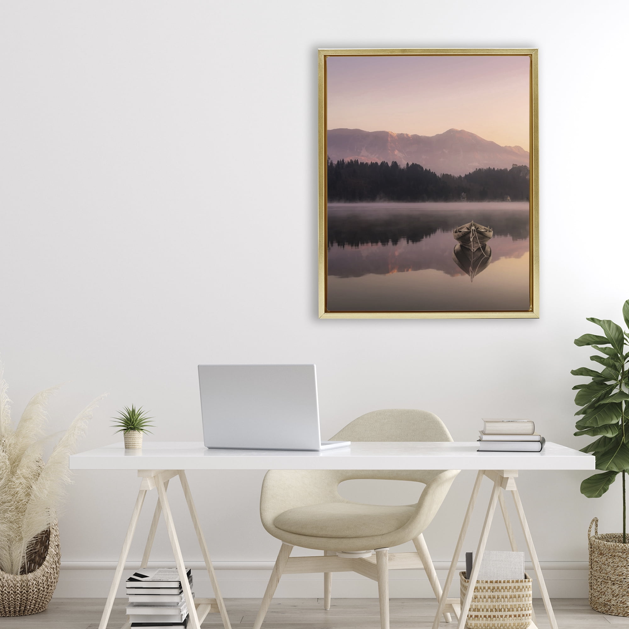 Stupell Industries Tranquil Lake Sunsets Gold Framed Floater Canvas Wall Art, design by Marcus Prime