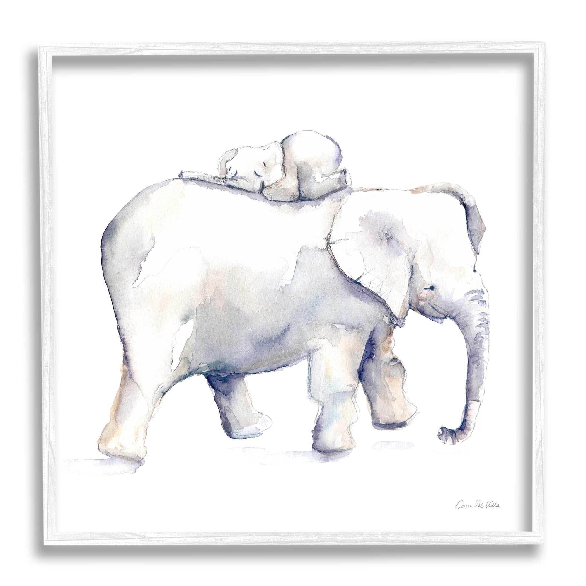 Stupell Industries Children's Baby Elephant Sleeping on Mother Safari Animal, 24 x 24, Design by Aimee Del Valle