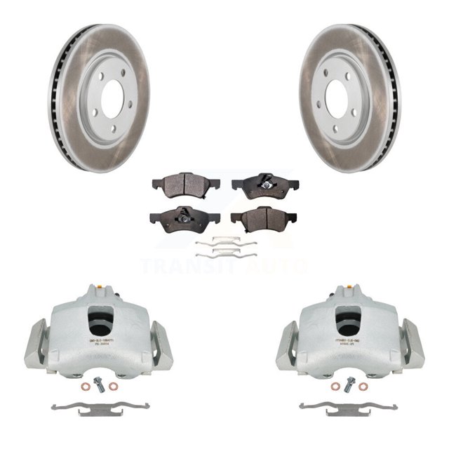 Transit Auto Front Disc Brake Caliper Coated Rotors and Semi-Metallic Pads Kit for Car Dodge Grand Caravan Chrysler Town & Country KCG-100502P