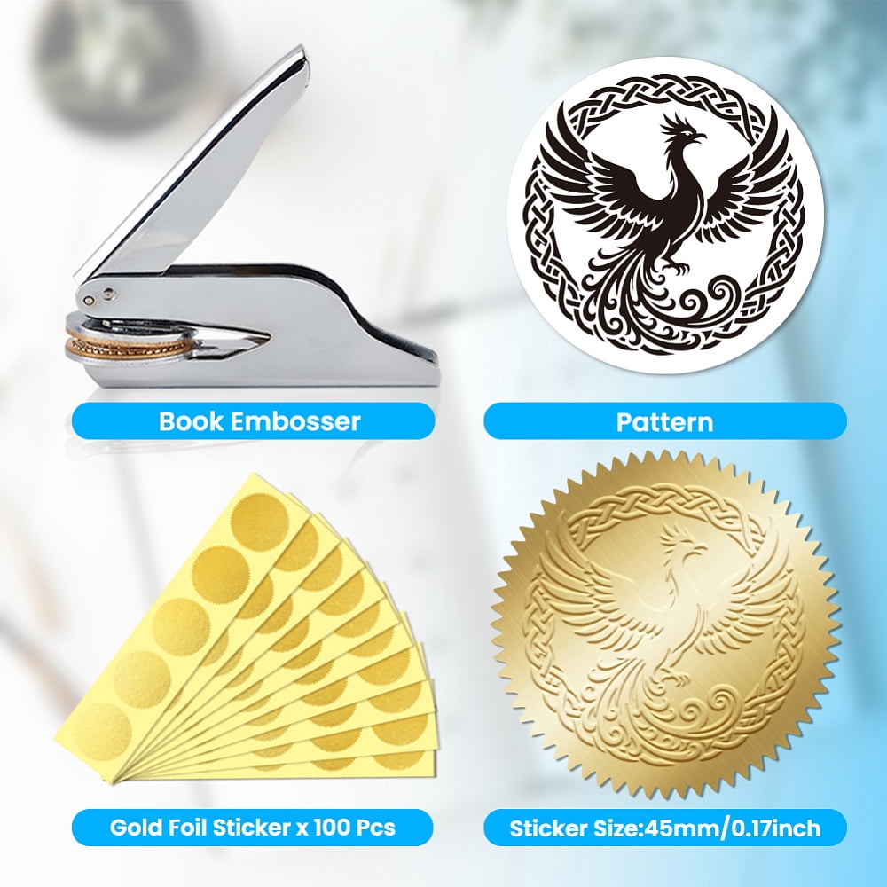 Animal Book Embosser Personalized Phoenix Pattern Book Stamp Durable Library Stamp with Handle Set DIY