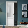 thumbnail image 4 of Sliding French Pocket Door 36 x 84 inches with Frosted Glass 9 Lites | Felicia 3309 Matte White | Kit Trims Rail Hardware | Solid Wood Interior Bedroom Sturdy Doors, 4 of 6