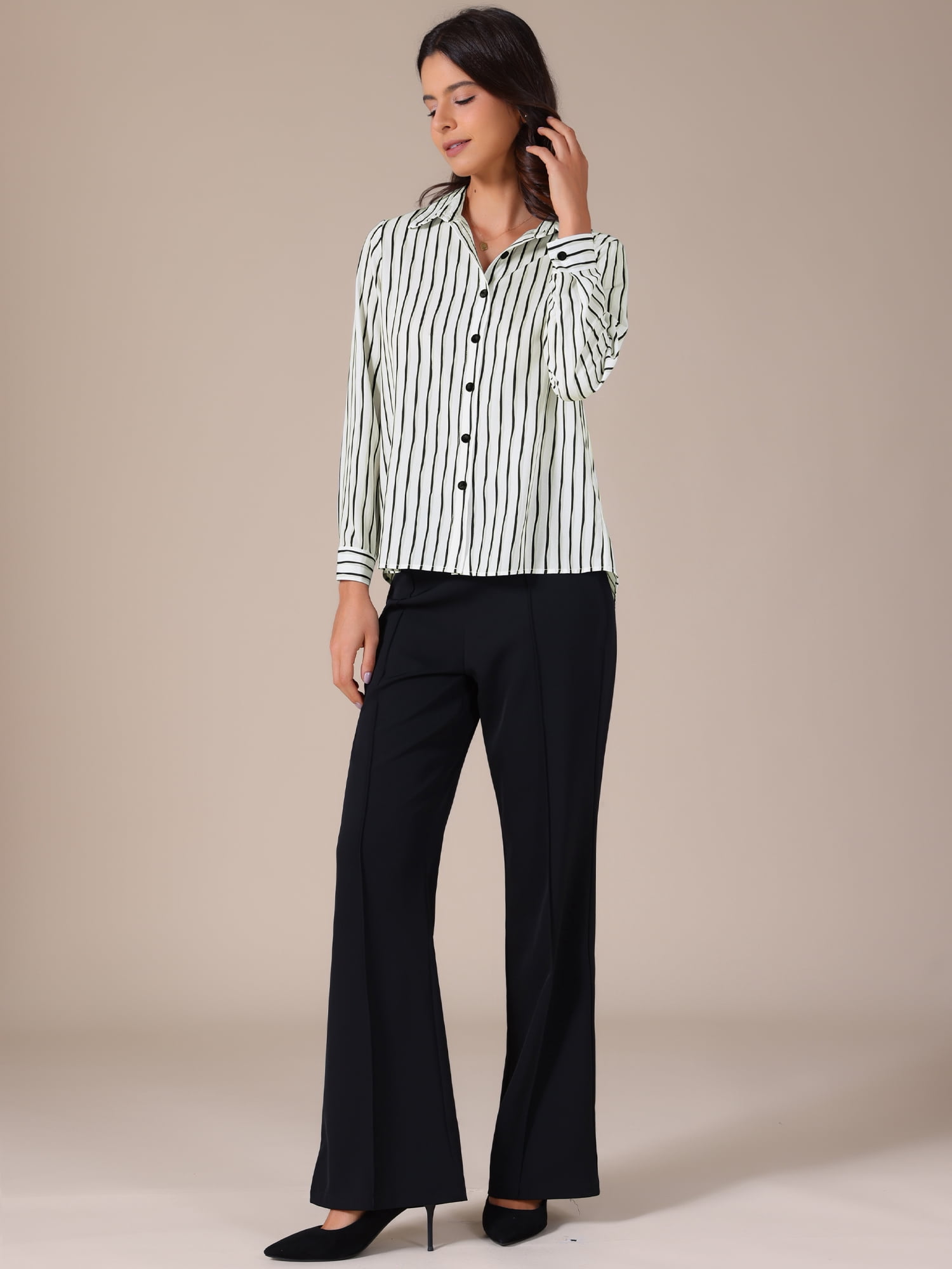 DARING DIVA Women's Striped Button Down Long Sleeve Elegant Work Shirt 2XL White Black
