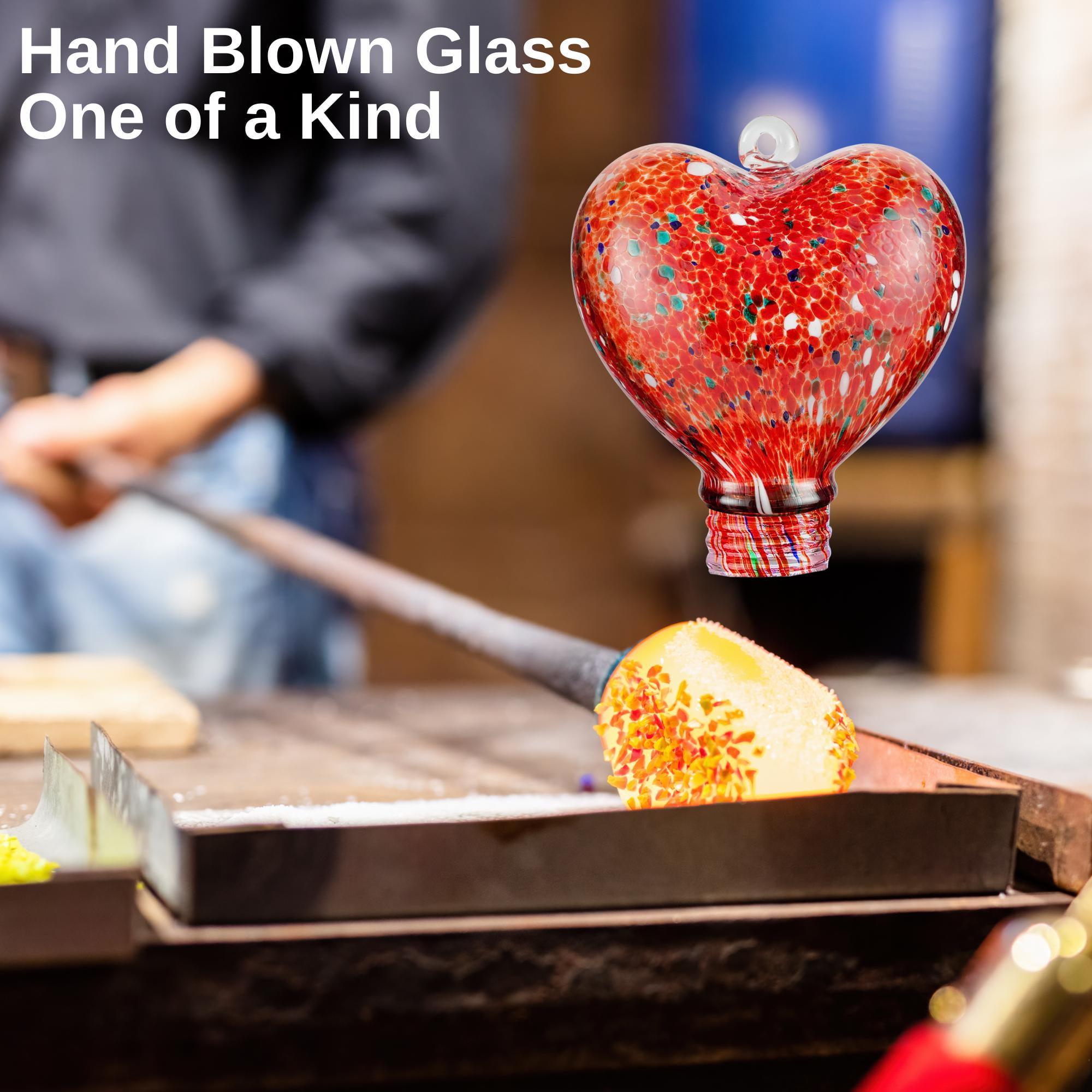 Heart Shaped Hummingbird Feeder for Outdoors Hanging, Hand Blown Glass, 28 oz, Leak Proof & Rustproof, Perfect Gift for Bird Lovers - Red