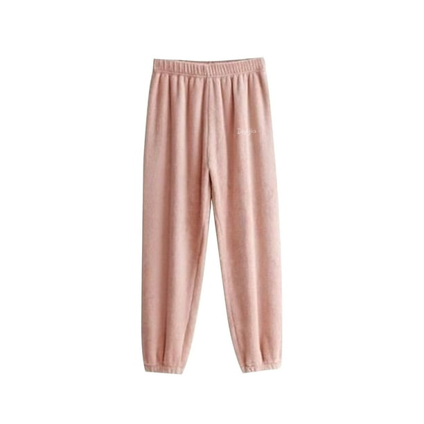 Gibobby Pantalones de yoga deportivos cálidos para mujer, pantalones de invierno cálidos de felpa Coral, pantalones sueltos informales para dormir, pantalones para el (Rosa Dorado, Talla única)