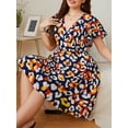 thumbnail image 3 of Robe pour Femme Grande Taille Imprimée à Manches Courtes, Taille Élastique, Robe Décontractée, 3 of 8