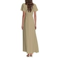 thumbnail image 4 of TQWQT Spring Dresses for Women 2025 Short Sleeve Khaki Formal Maxi Dress Easter V Neck Casual Chiffon Dresses Plus Size Wedding Guestes Dress Khaki L, 4 of 5