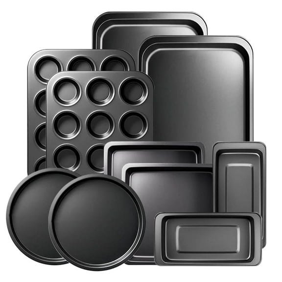 Bakeware Set Baking Pan Set Non-Stick Kitchen Oven Round/Square Cake Pan, Muffin Pan, Baking Pan, Cookie Sheet Set Baking Supplies Christmas Black
