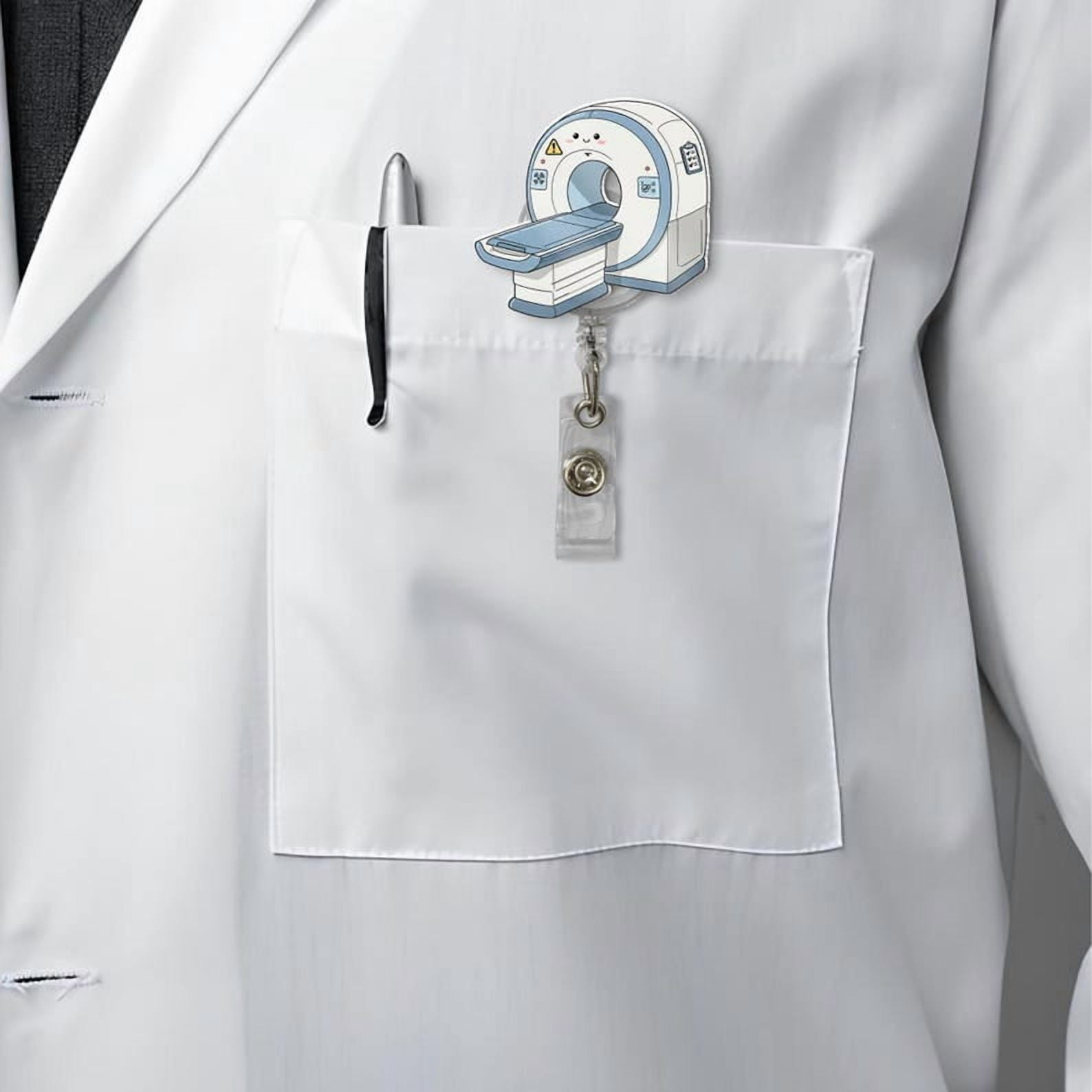ViciArt Cute MRI Machine Badge Reel, Acrylic Retractable ID Holder, Blue Gray Radiology Clip