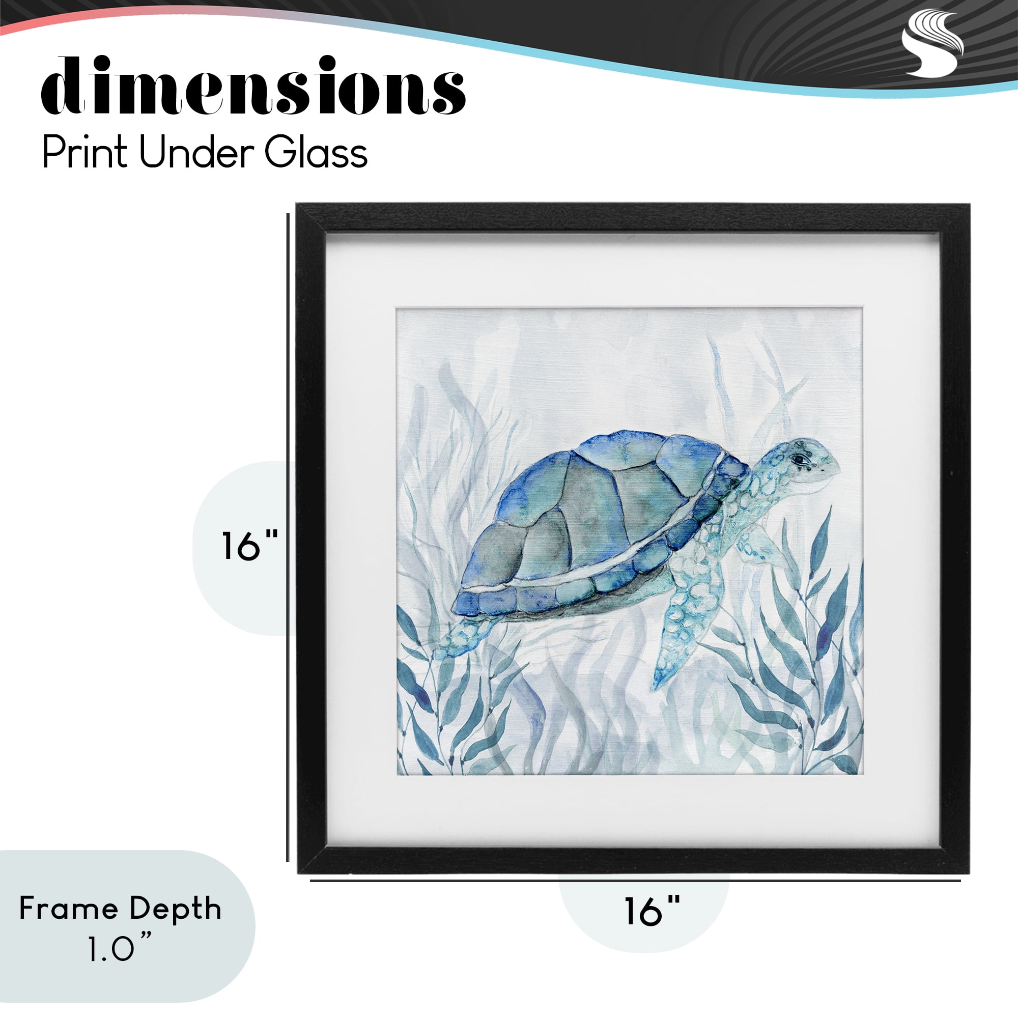 Stupell Industries Smiling Turtle Gaze Black Framed Print Under Glass, design by Janet Tava