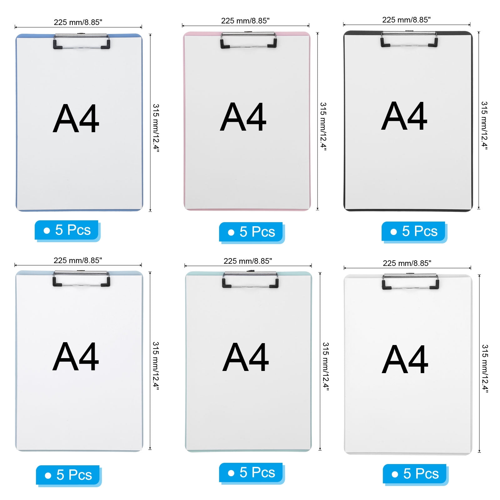 Uxcell A4 Plastic Clipboard, 1Set Office Clipboard with Color Letter Size Metal Clip Profile Clipboard for Office Classroom Home Outdoor, Style1