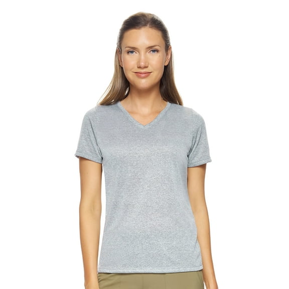 Expert Brand USA-Made Women's Natural-Feel Jersey V-Neck, Heather Gray, Small