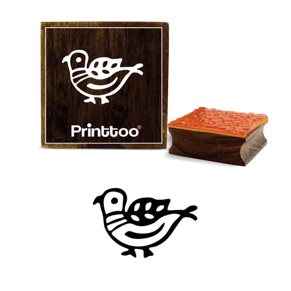 Printtoo Craft Textile Print Bird Design Brown Square Wooden Rubber Stamp Block-2 x 2 Inches