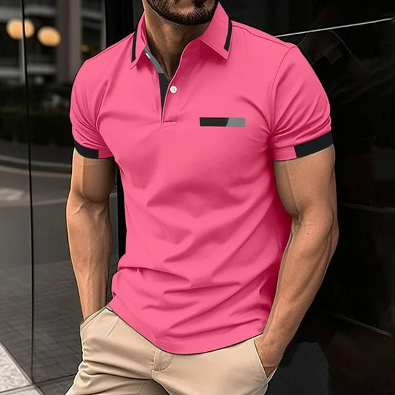 EWASWON Men's Slim Fit Short Sleeve Polo Shirt - Breathable Moisture-Wicking for Casual & Work,Watermelon Red,Size 2XL