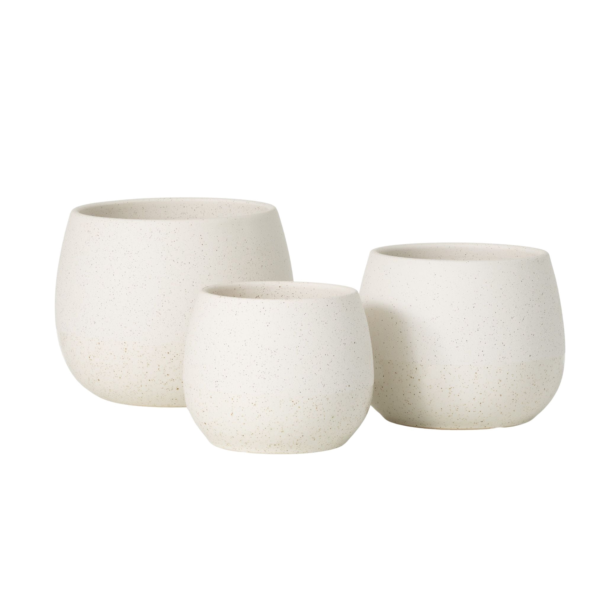 Sullivans Creamy Speckled Round Ceramic Planter Set of 3, 6"H, 5"H & 4.5"H Off-White