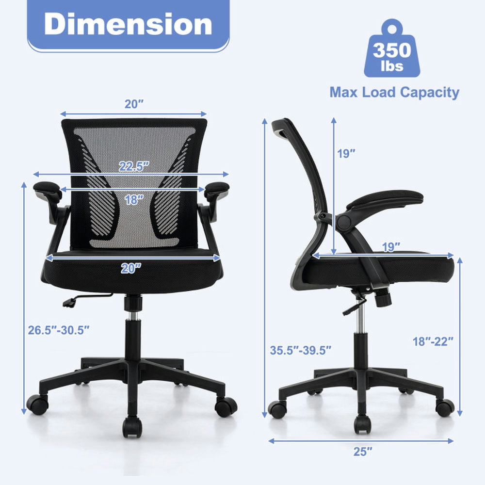 Demi Bonn Ergonomic Office Chair Adjustable Swivel Chair with Flip-Up Armrests and Rocking Backrest, for Home, Bedroom, Study, Black