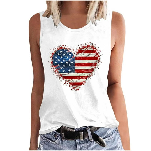 Giftesty Tank Tops for Women Clearance Women Floral Printing Tank Round-Neck Sleeveless Block Tunic Tee Tops