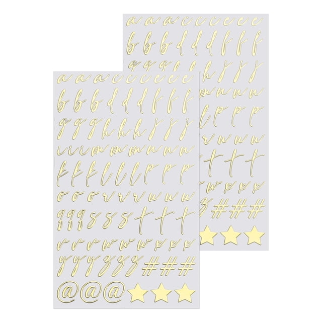 2 Hojas de Calcomanías de Letras en Cursiva para Uñas de Resina, Calcomanías de Alfabeto Pequeñas Doradas en 3D, Aleación Metálica para Resina Epóxica